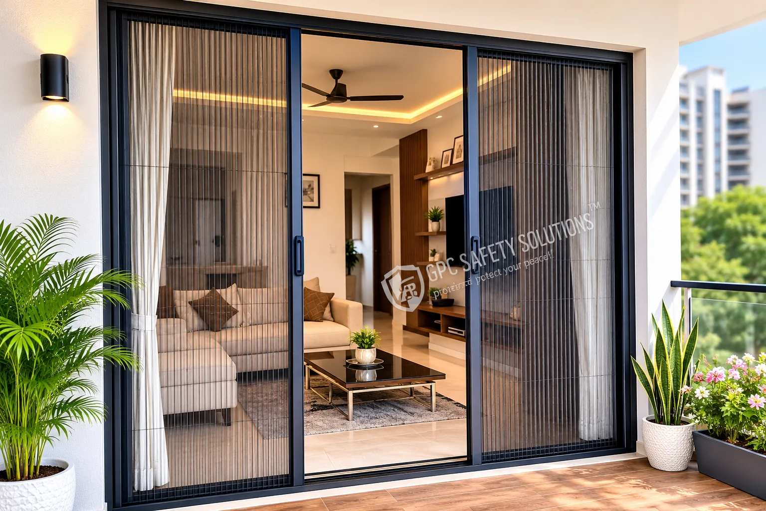 Pleated Mesh Sliding Door — professional installation by GPC Safety Solutions