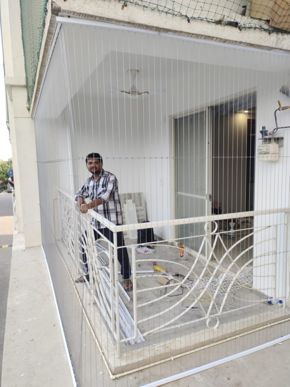 After invisible grill installation by GPC Safety Solutions — luxury apartment balcony in Jaipur (AI visual concept)