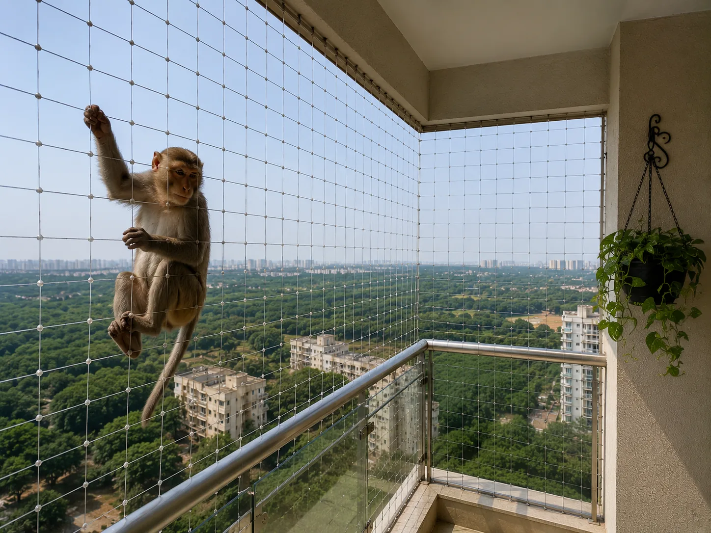 Monkey safety net installed on a residential balcony