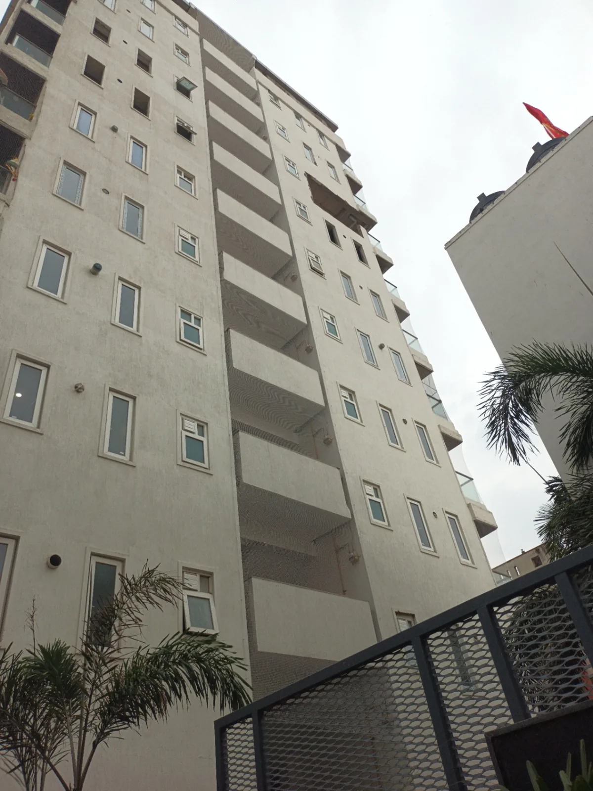 Large-scale pigeon net installation for apartment balconies